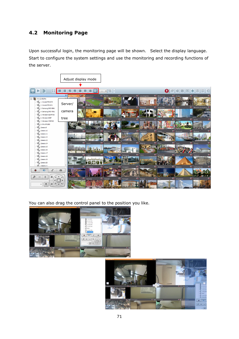 Onitoring, 2 monitoring page | QNAP Security VioStor NVR (Version: 4.1.1) User Manual | Page 71 / 260