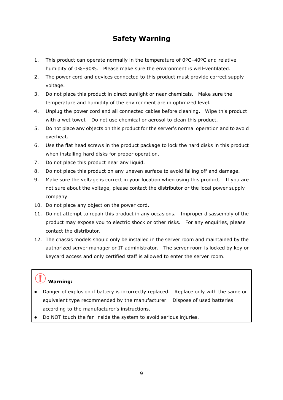 Safety warning | QNAP Security VioStor NVR (Version: 4.1.1) User Manual | Page 9 / 260