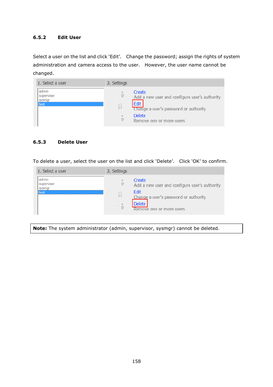 Edit user, Delete user | QNAP Security VioStor NVR (Version: 4.0.0) User Manual | Page 158 / 242