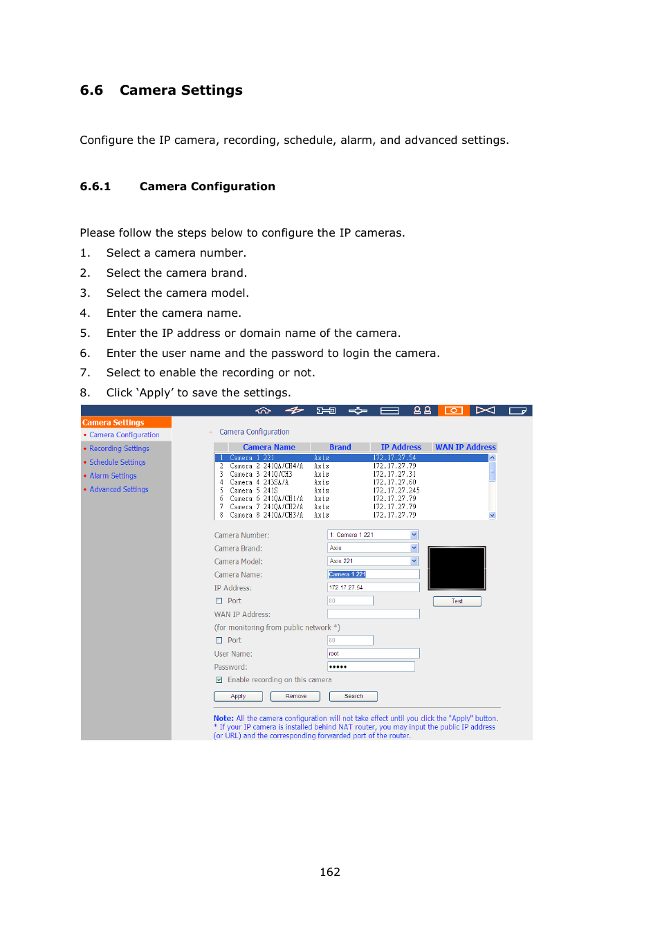 Amera, Ettings, Camera configuration | 6 camera settings | QNAP Security VioStor NVR (Version: 4.0.0) User Manual | Page 162 / 242