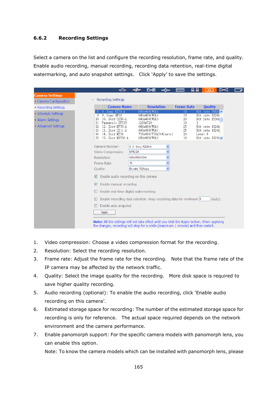Recording settings | QNAP Security VioStor NVR (Version: 4.0.0) User Manual | Page 165 / 242
