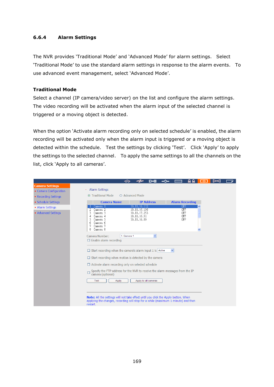 Alarm settings | QNAP Security VioStor NVR (Version: 4.0.0) User Manual | Page 169 / 242