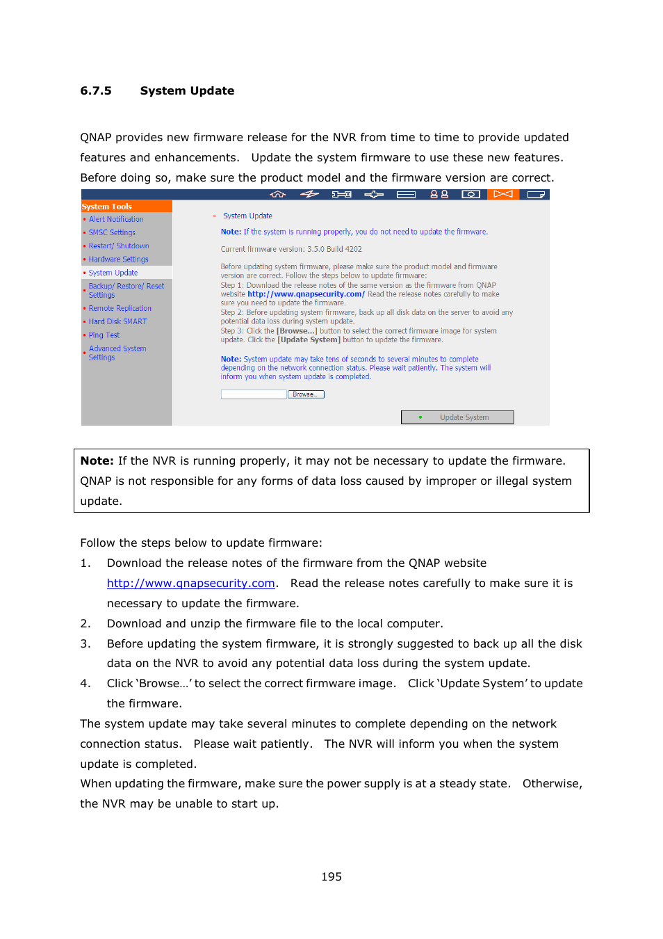 System update | QNAP Security VioStor NVR (Version: 4.0.0) User Manual | Page 195 / 242