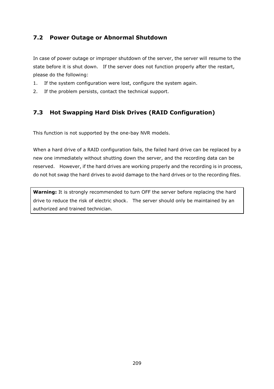 Ower, Utage or, Bnormal | Hutdown, Wapping, Rives, Raid, Onfiguration | QNAP Security VioStor NVR (Version: 4.0.0) User Manual | Page 209 / 242