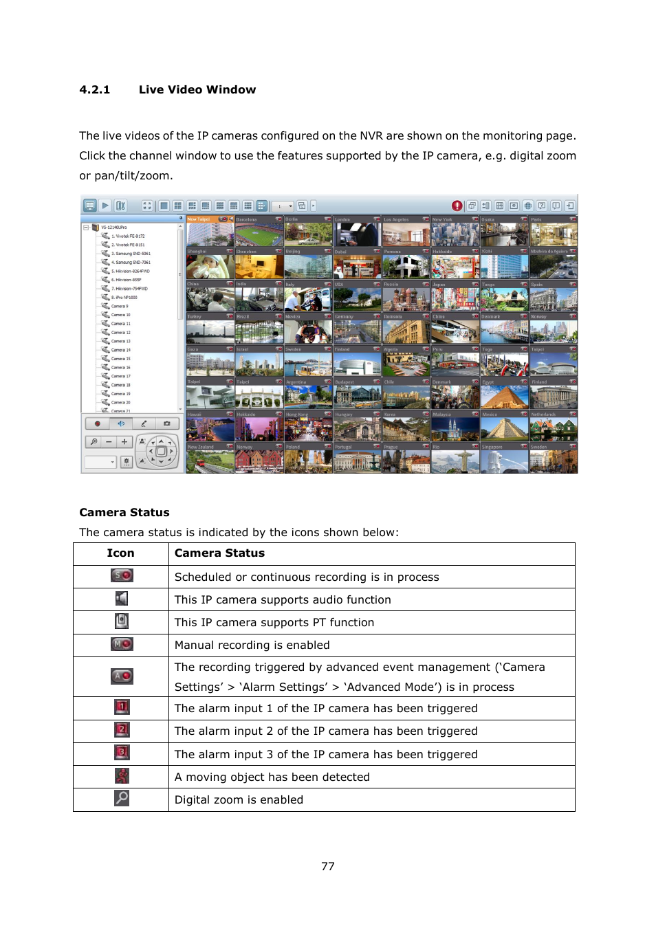 Live video window | QNAP Security VioStor NVR (Version: 4.0.0) User Manual | Page 77 / 242