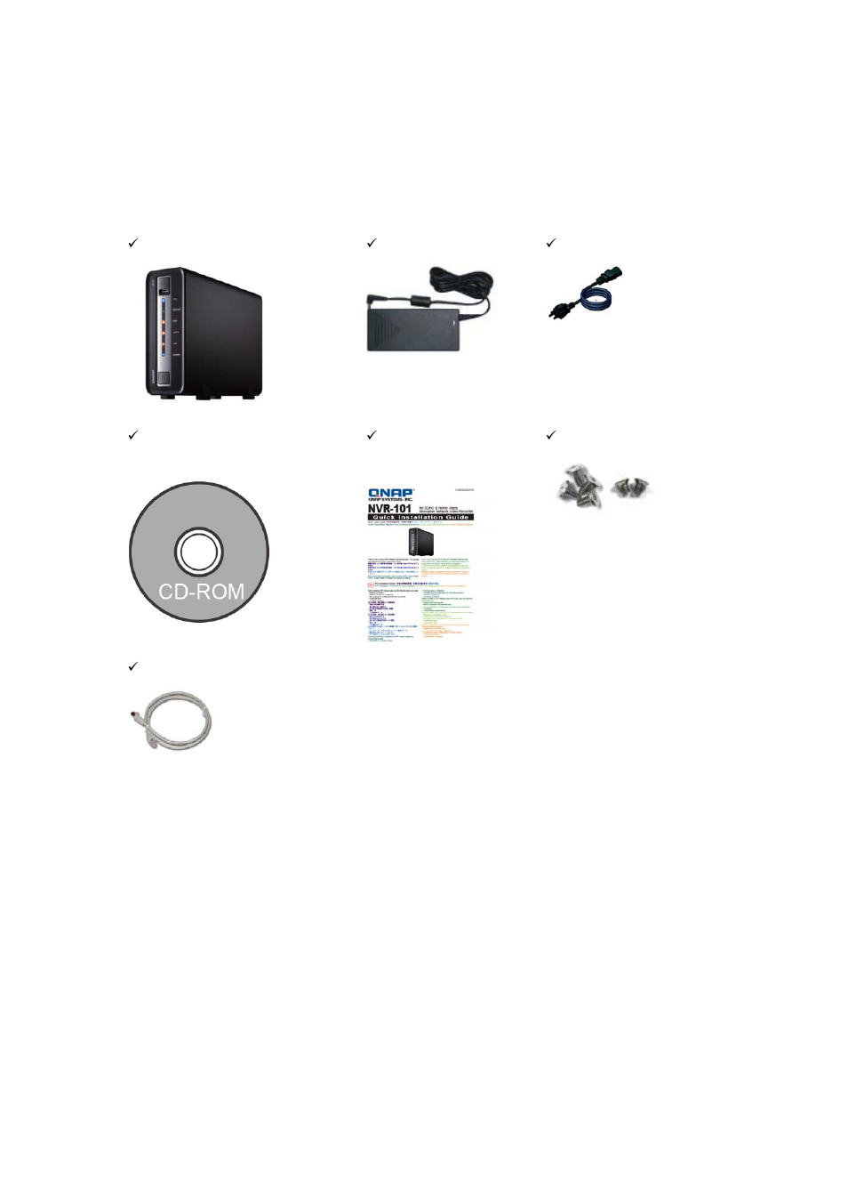 4 check package contents, Check package contents | QNAP Security NVR-101 (Version: 2.8.0) User Manual | Page 13 / 101