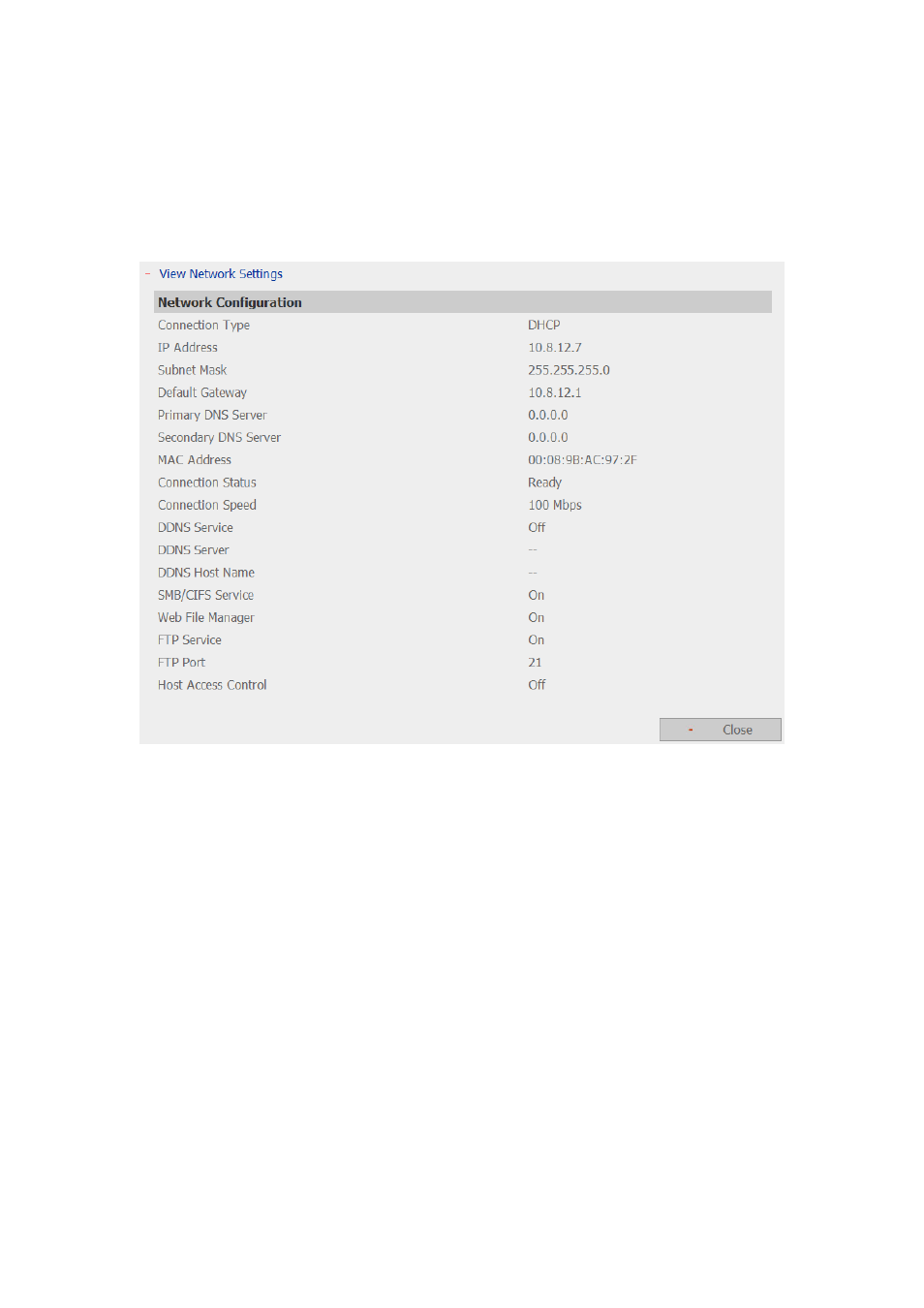 5 view network settings, View network settings | QNAP Security NVR-101 (Version: 2.8.0) User Manual | Page 57 / 101