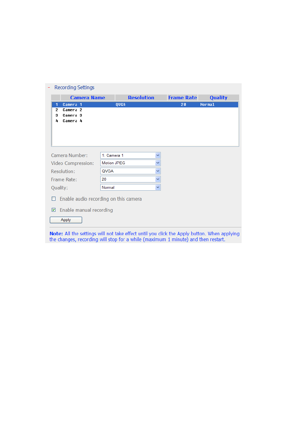 2 recording settings, Recording settings | QNAP Security NVR-101 (Version: 2.8.0) User Manual | Page 66 / 101