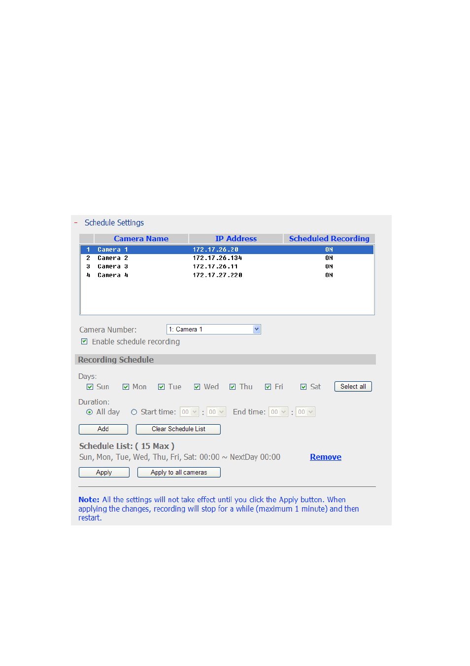 3 schedule settings, Schedule settings | QNAP Security NVR-101 (Version: 2.8.0) User Manual | Page 67 / 101