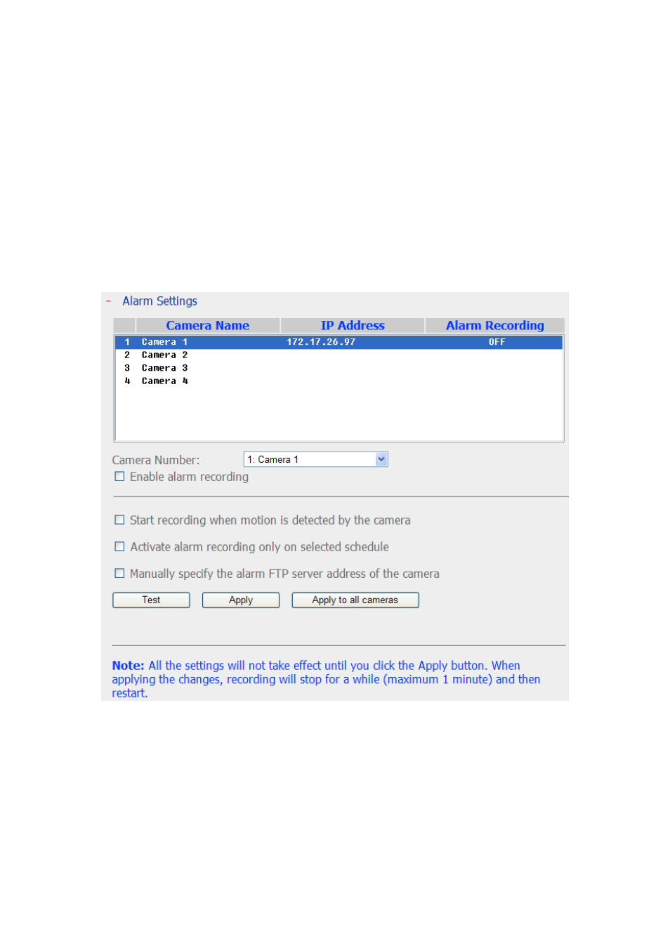4 alarm settings, Alarm settings | QNAP Security NVR-101 (Version: 2.8.0) User Manual | Page 68 / 101
