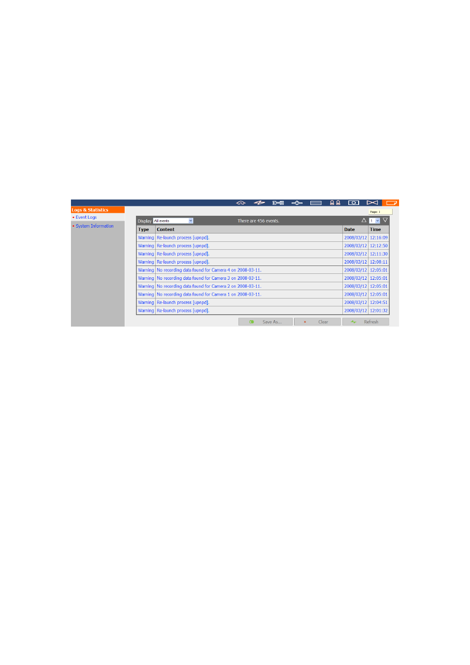 8 logs & statistics, 1 event logs, Logs & statistics | Event logs | QNAP Security NVR-101 (Version: 2.8.0) User Manual | Page 78 / 101