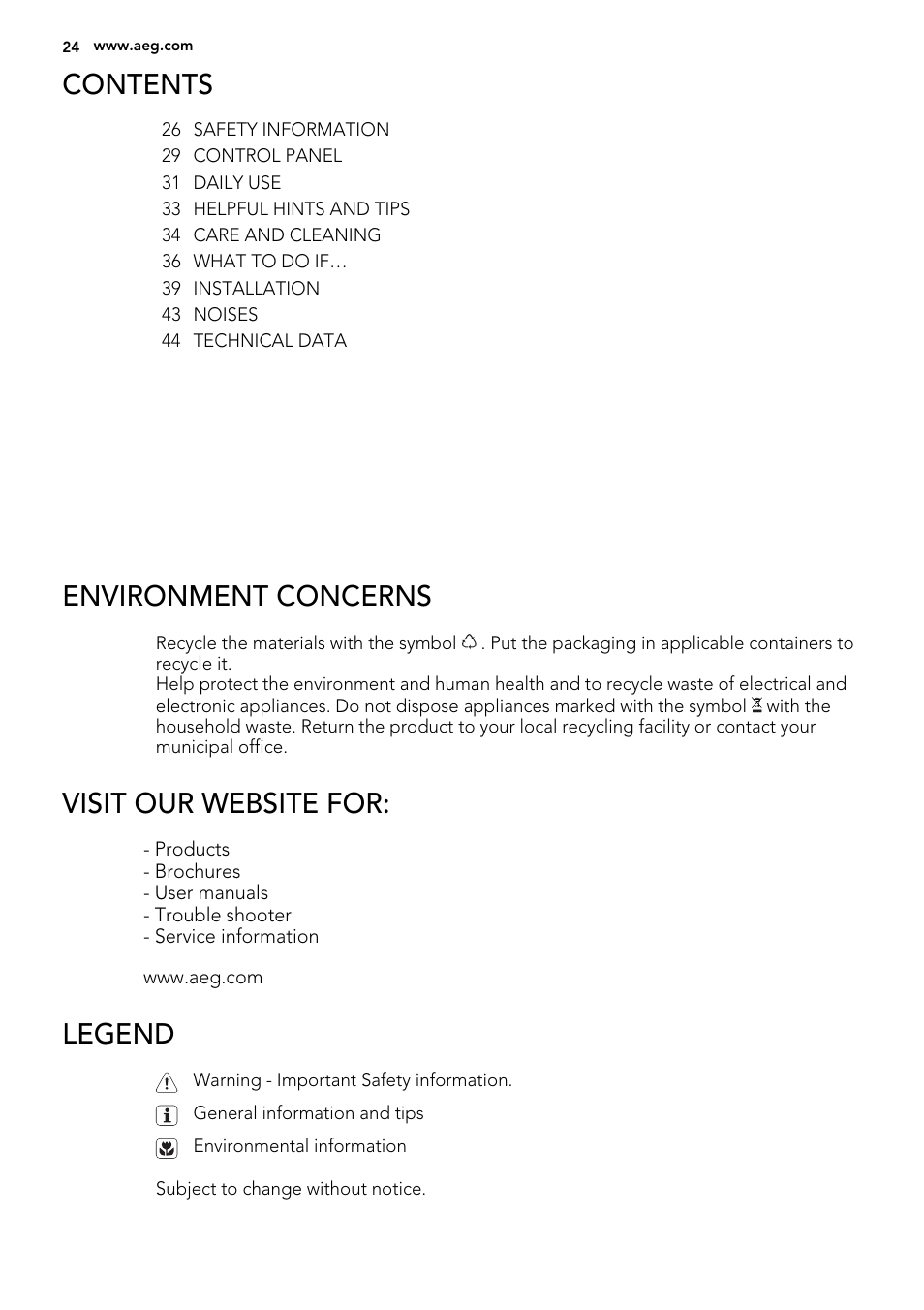 AEG ELECTROLUX A 92700 GNW 0 User Manual | Page 24 / 92