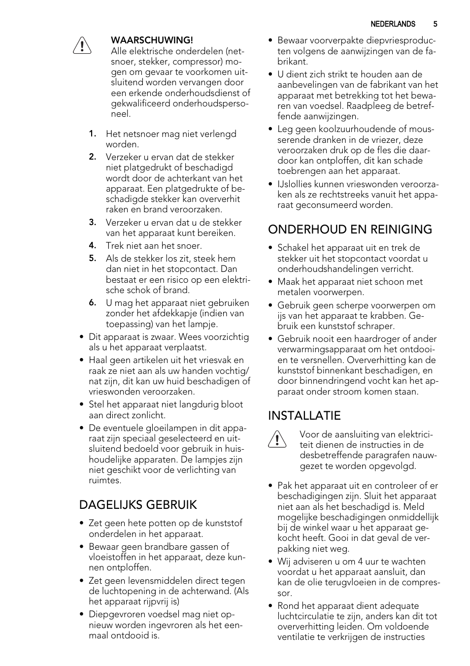 Dagelijks gebruik, Onderhoud en reiniging, Installatie | AEG ELECTROLUX A 92700 GNW 0 User Manual | Page 5 / 92