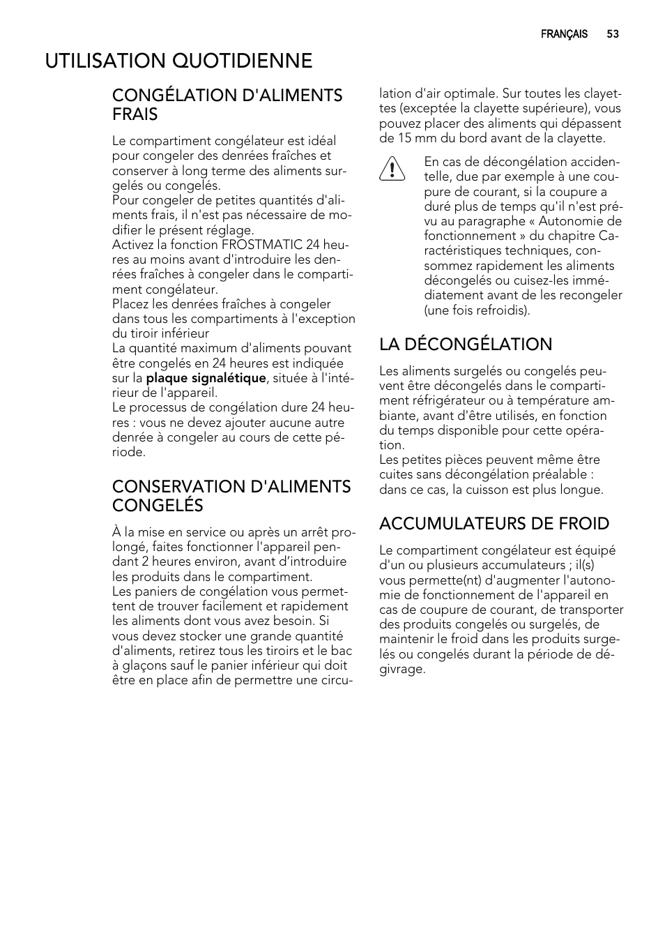 Utilisation quotidienne | AEG ELECTROLUX A 92700 GNW 0 User Manual | Page 53 / 92