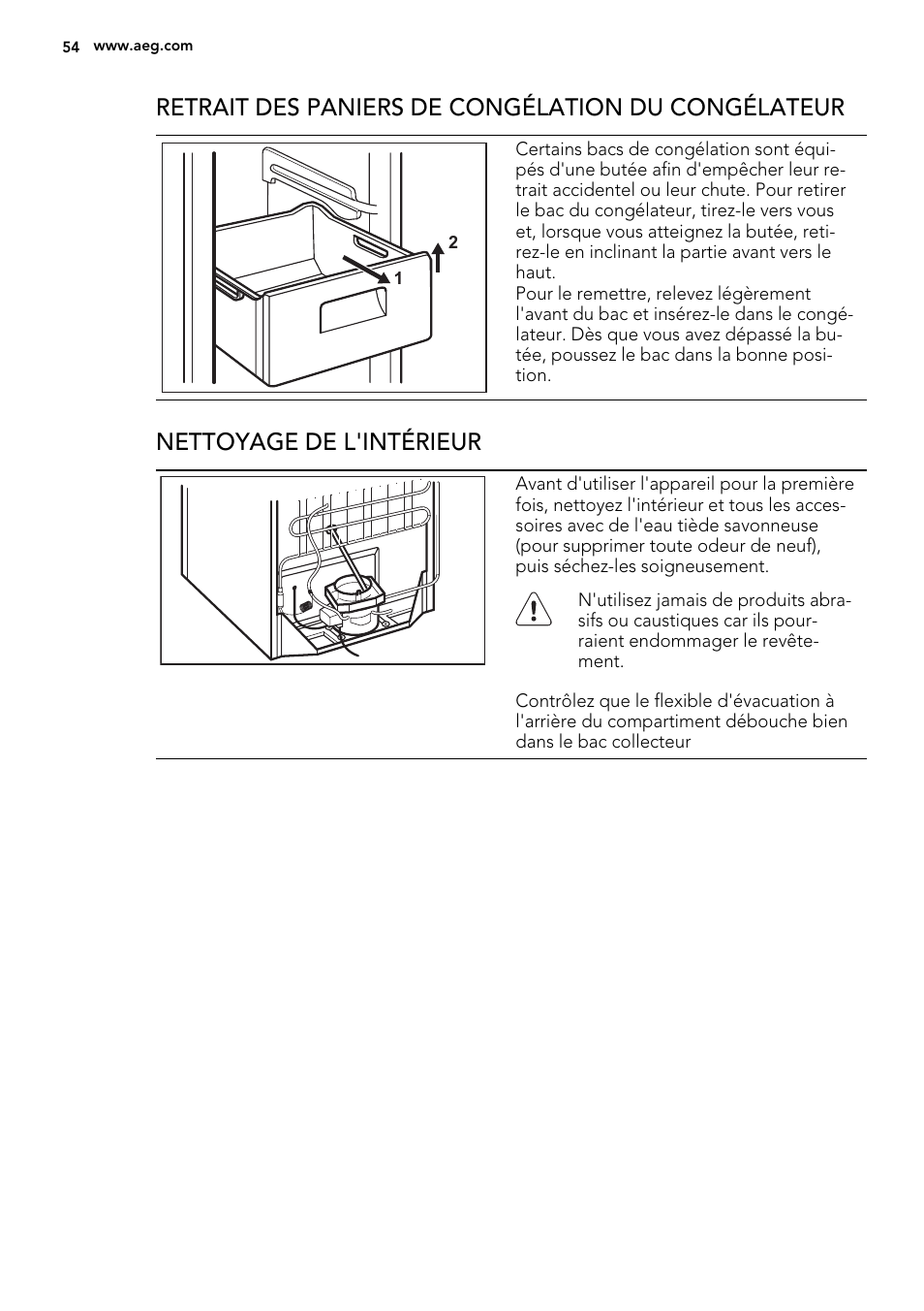 Retrait des paniers de congélation du congélateur, Nettoyage de l'intérieur | AEG ELECTROLUX A 92700 GNW 0 User Manual | Page 54 / 92