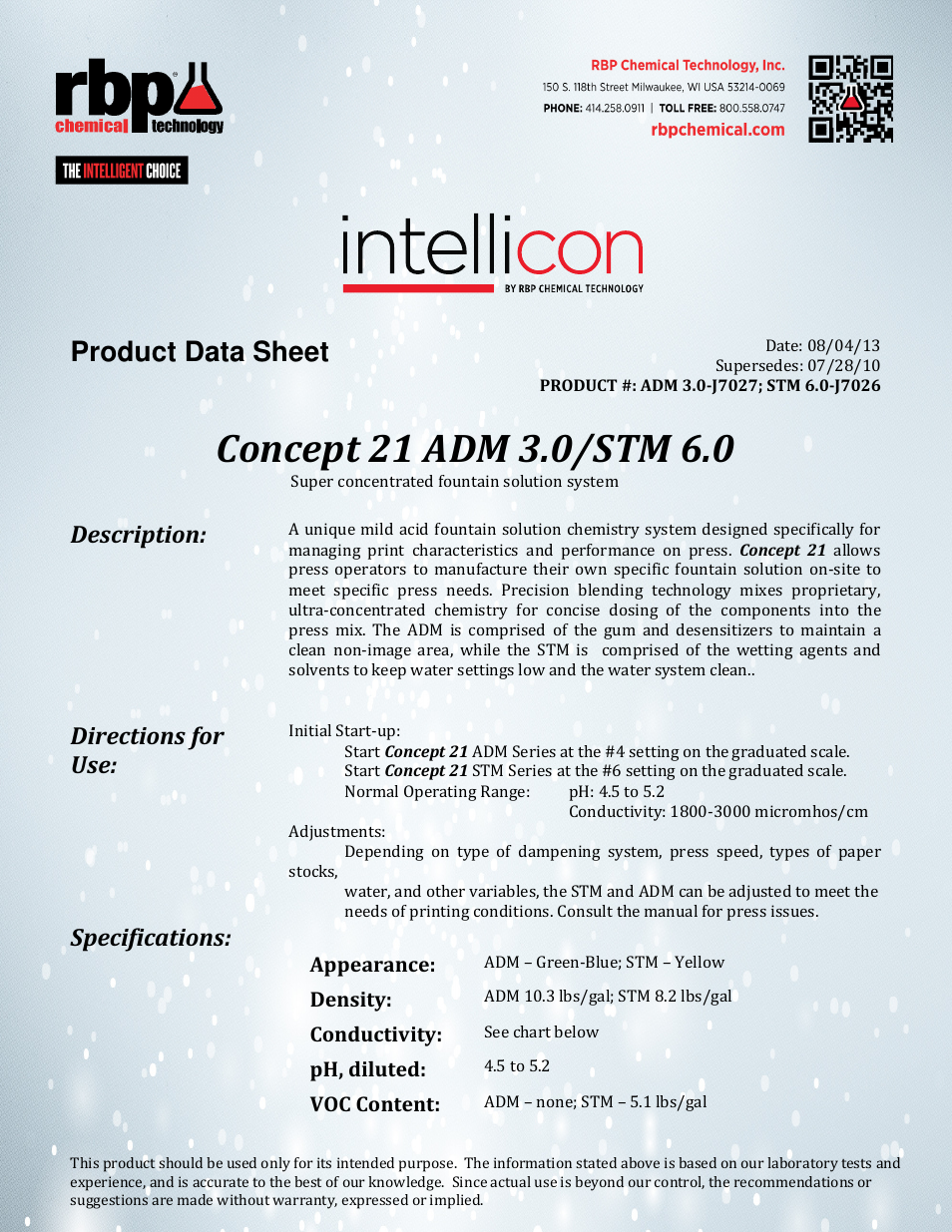 RBP Chemical Technology J7026 Concept 21 STM 6.0 User Manual | 2 pages
