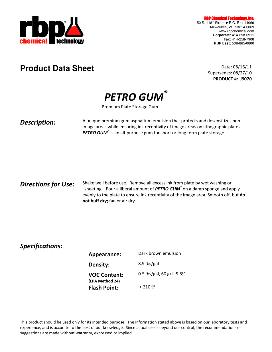 RBP Chemical Technology J9070 PETRO GUM User Manual | 1 page