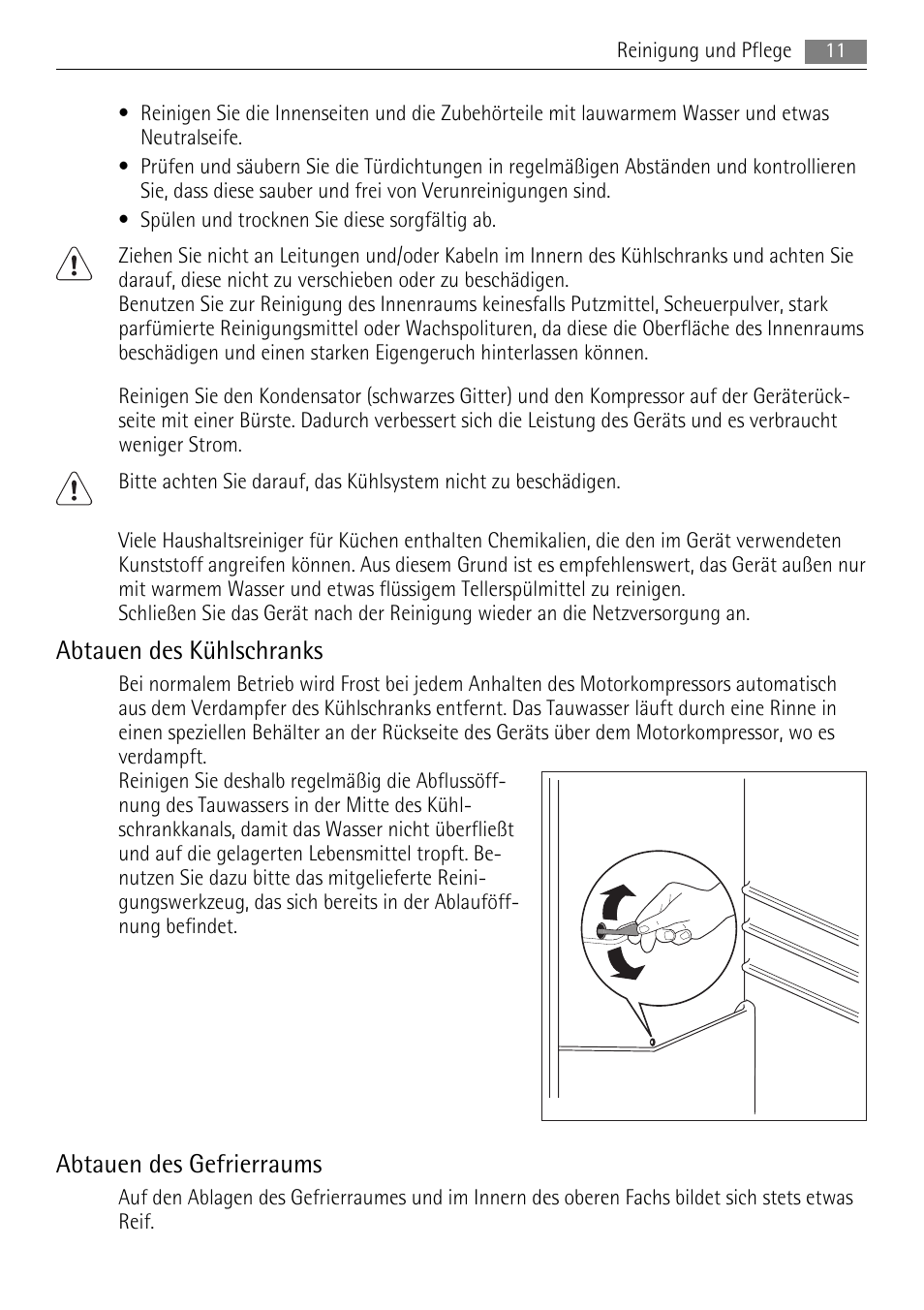 Abtauen des kühlschranks, Abtauen des gefrierraums | AEG ELECTROLUX AIK 2681 R User Manual | Page 11 / 92