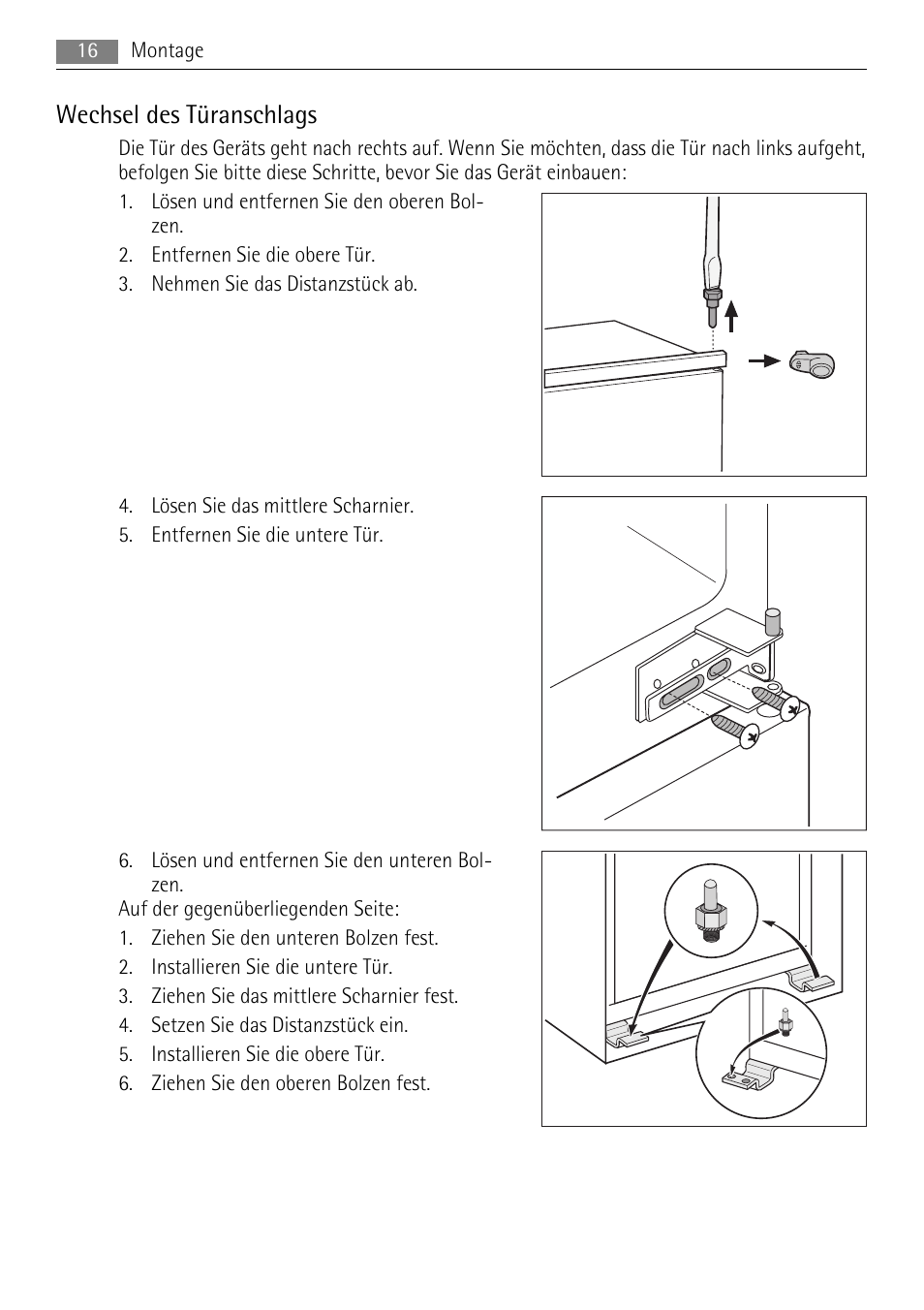 Wechsel des türanschlags | AEG ELECTROLUX AIK 2681 R User Manual | Page 16 / 92