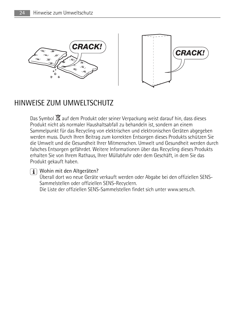 Hinweise zum umweltschutz, Crack | AEG ELECTROLUX AIK 2681 R User Manual | Page 24 / 92