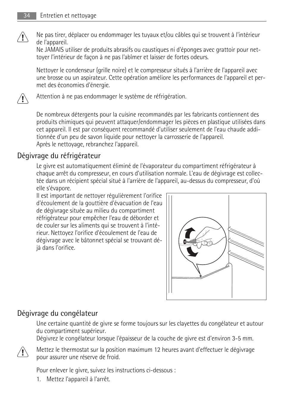 Dégivrage du réfrigérateur, Dégivrage du congélateur | AEG ELECTROLUX AIK 2681 R User Manual | Page 34 / 92