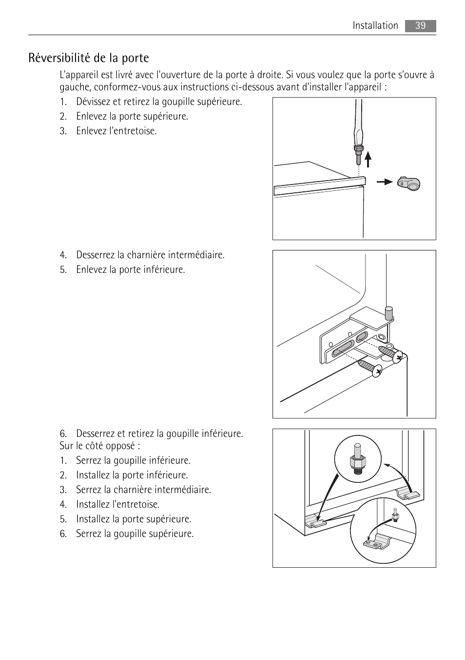 Réversibilité de la porte | AEG ELECTROLUX AIK 2681 R User Manual | Page 39 / 92