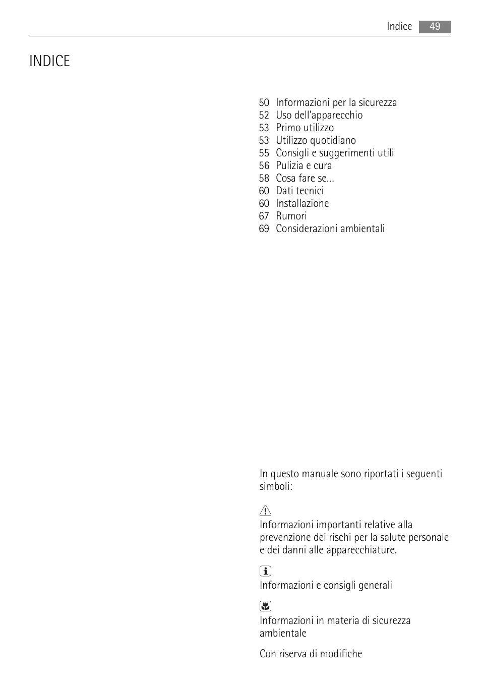 Indice | AEG ELECTROLUX AIK 2681 R User Manual | Page 49 / 92
