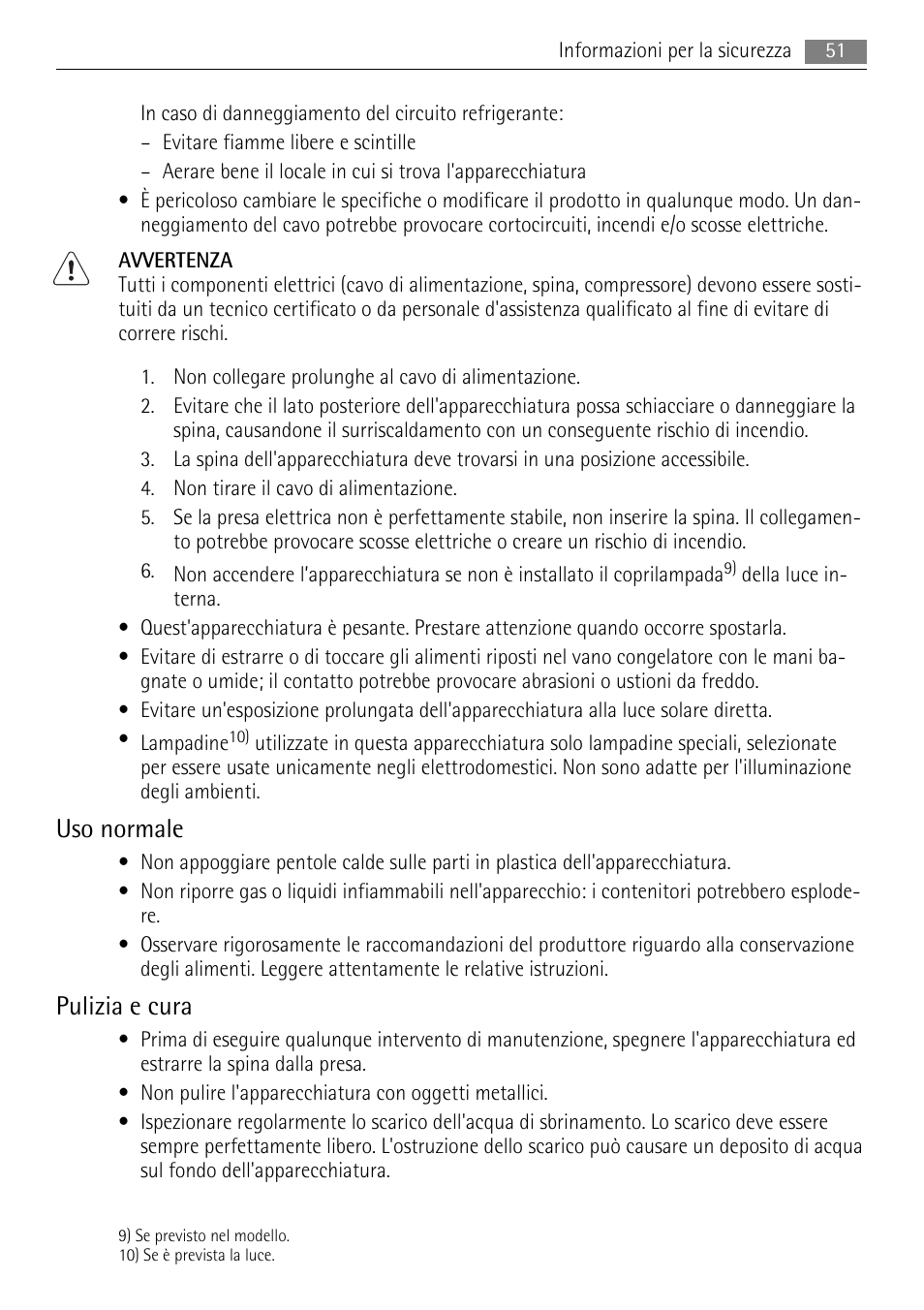 Uso normale, Pulizia e cura | AEG ELECTROLUX AIK 2681 R User Manual | Page 51 / 92