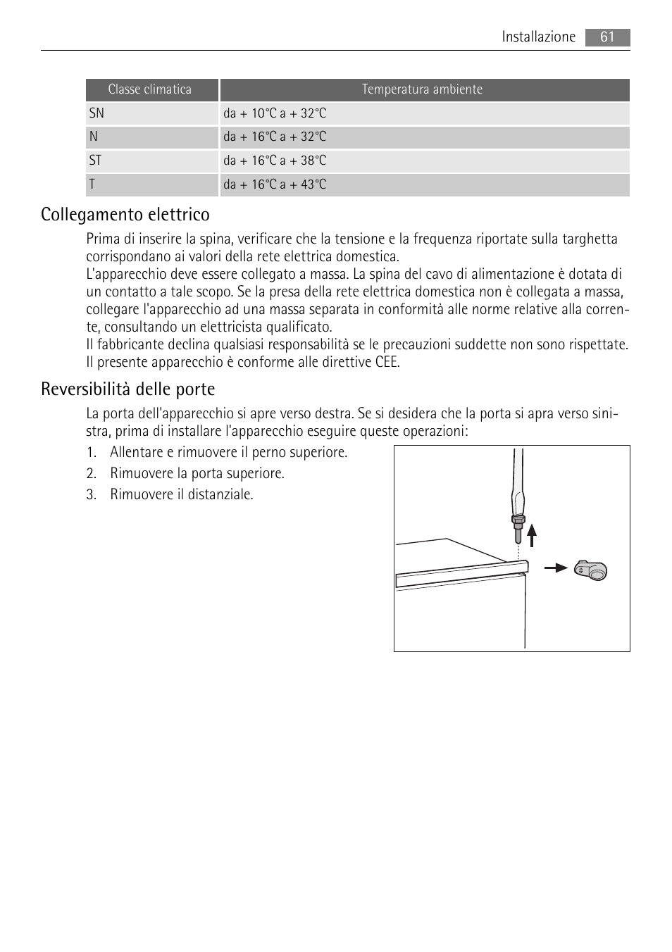 Collegamento elettrico, Reversibilità delle porte | AEG ELECTROLUX AIK 2681 R User Manual | Page 61 / 92
