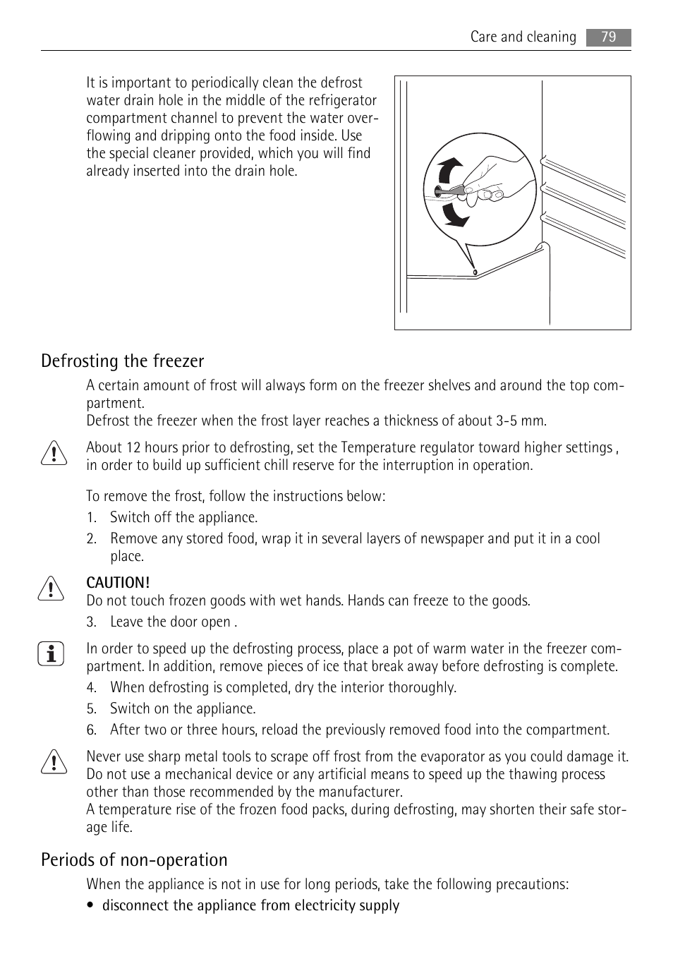 Defrosting the freezer, Periods of non-operation | AEG ELECTROLUX AIK 2681 R User Manual | Page 79 / 92