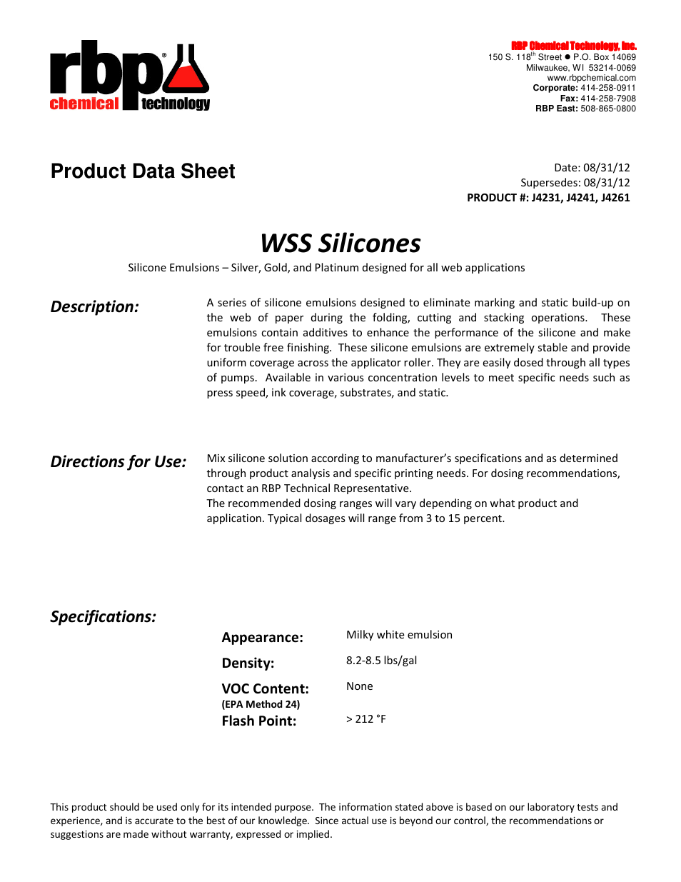 RBP Chemical Technology J4261 User Manual | 1 page