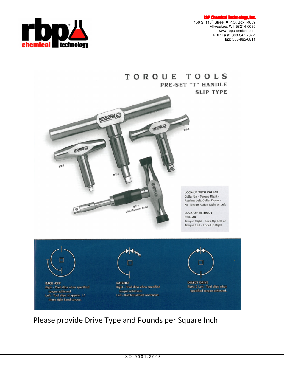 RBP Chemical Technology TORQUE WRENCHES User Manual | 1 page