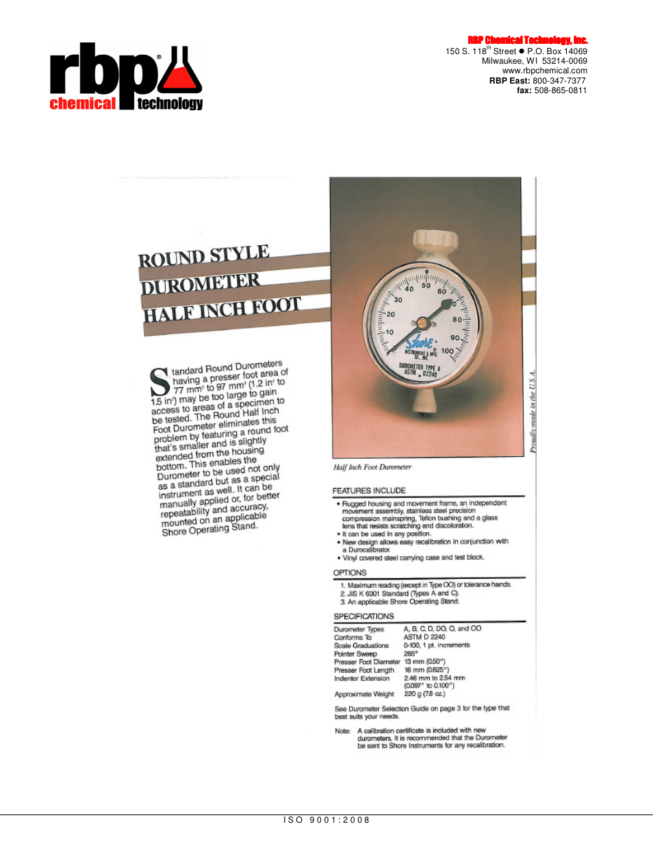 RBP Chemical Technology DUROMETER GAUGES User Manual | 1 page