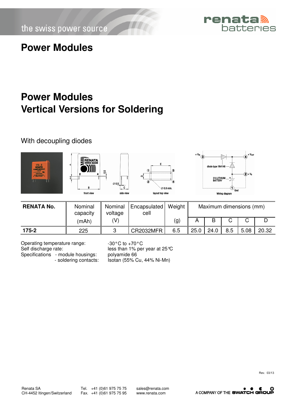 Renata SA 175-2 User Manual | 1 page