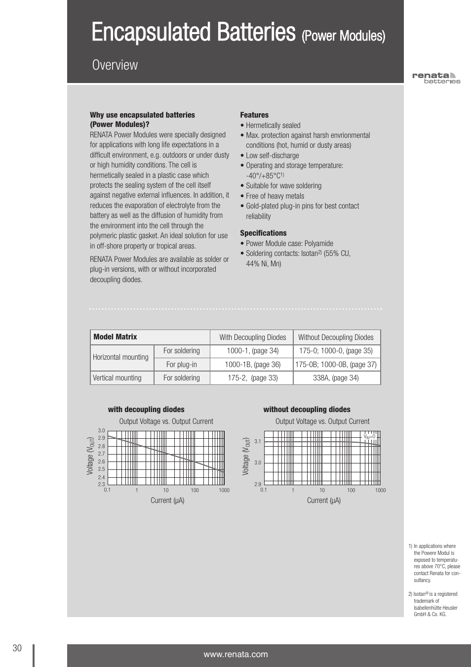 Encapsulated batteries, Overview, Power modules) | Renata SA 3V Lithium Coin Cells - DESIGNER'S GUIDE User Manual | Page 30 / 70