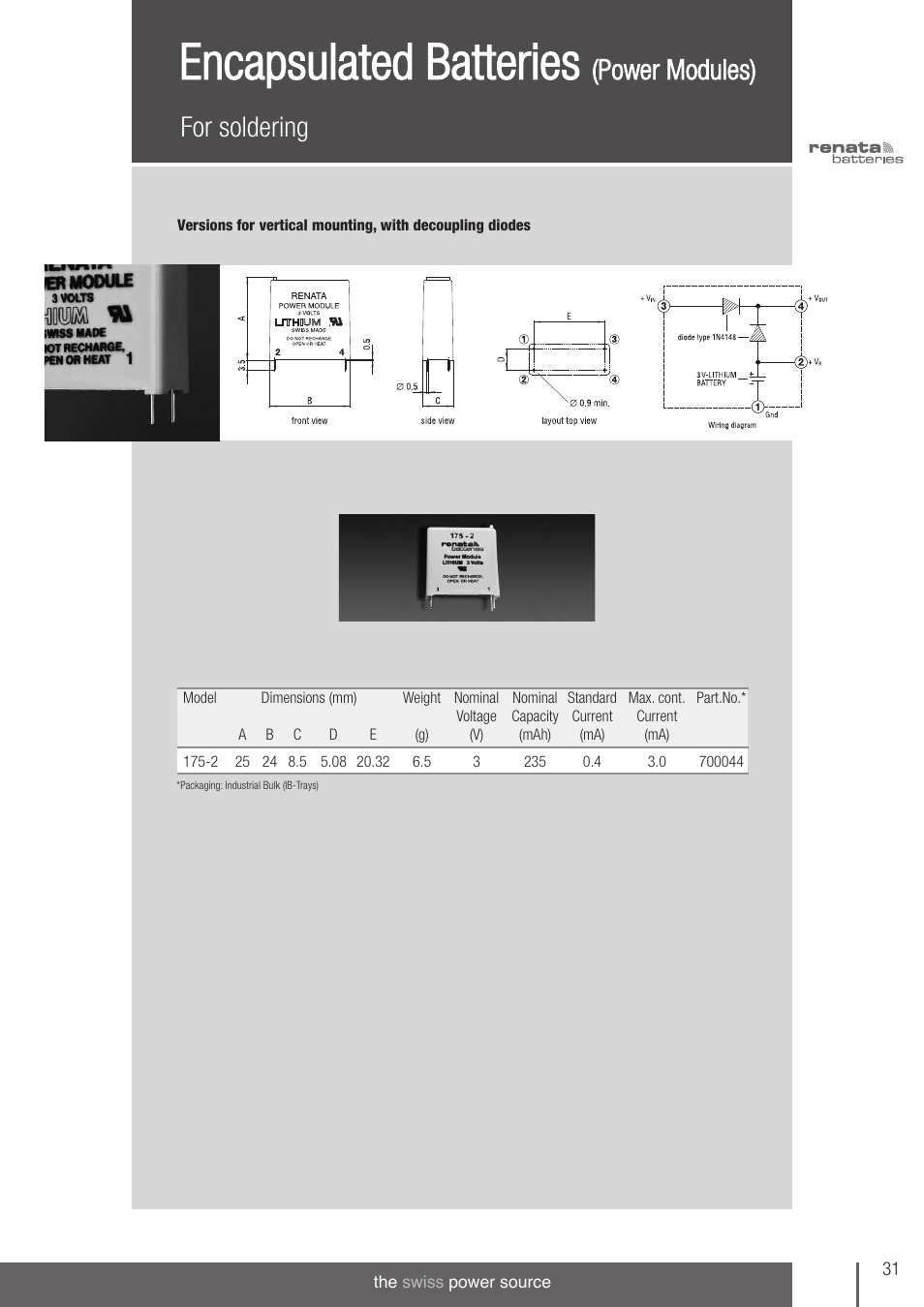 Encapsulated batteries, For soldering, Power modules) | Renata SA 3V Lithium Coin Cells - DESIGNER'S GUIDE User Manual | Page 31 / 70