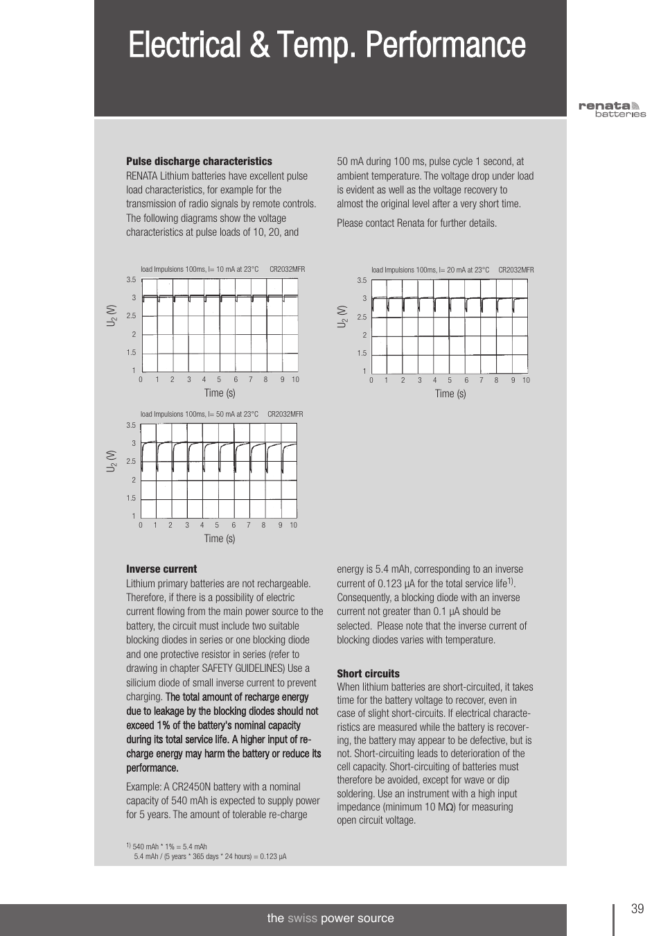 Electrical & temp. performance | Renata SA 3V Lithium Coin Cells - DESIGNER'S GUIDE User Manual | Page 39 / 70