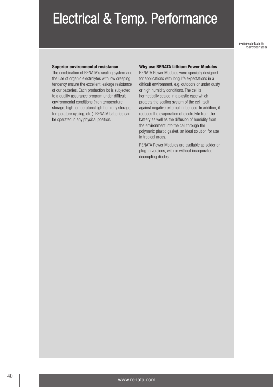 Electrical & temp. performance | Renata SA 3V Lithium Coin Cells - DESIGNER'S GUIDE User Manual | Page 40 / 70