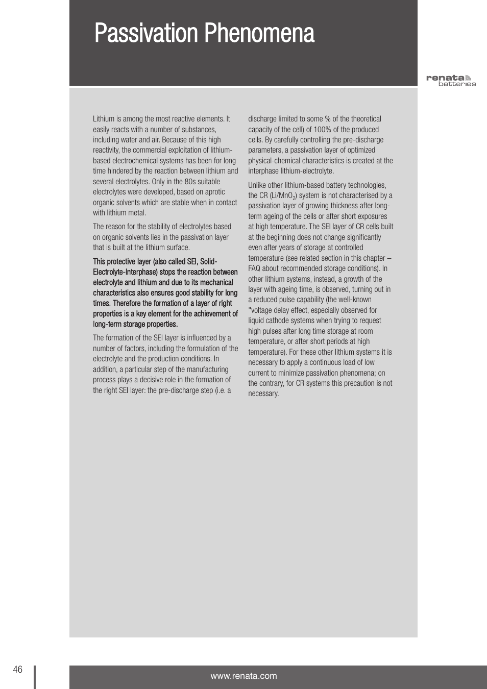 Passivation phenomena | Renata SA 3V Lithium Coin Cells - DESIGNER'S GUIDE User Manual | Page 46 / 70