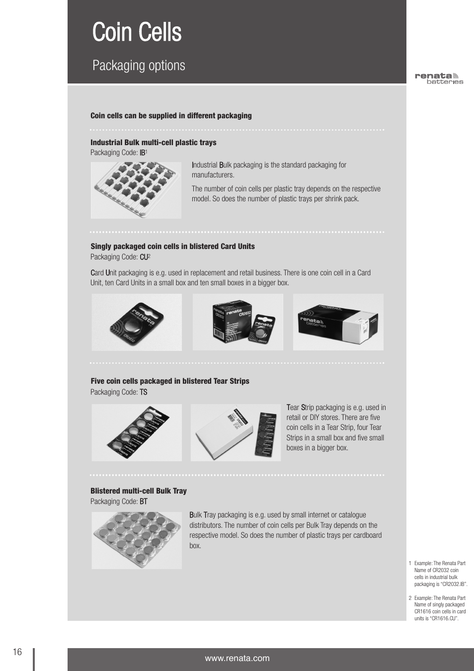 Coin cells, Packaging options | Renata SA Product Catalogue User Manual | Page 12 / 32