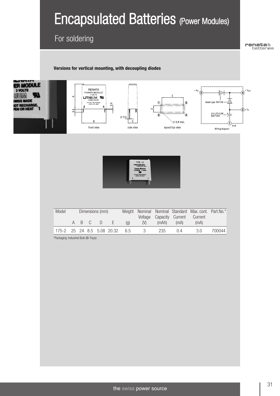 Encapsulated batteries, For soldering, Power modules) | Renata SA Encapsulated Batteries (Power Modules) User Manual | Page 2 / 7