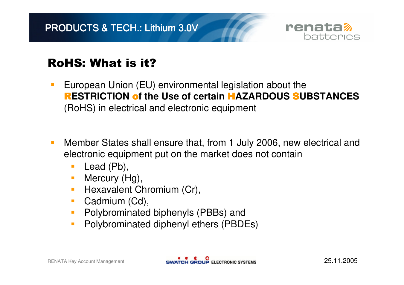 Renata SA Battery Holders - ROHS Compliancy User Manual | 7 pages