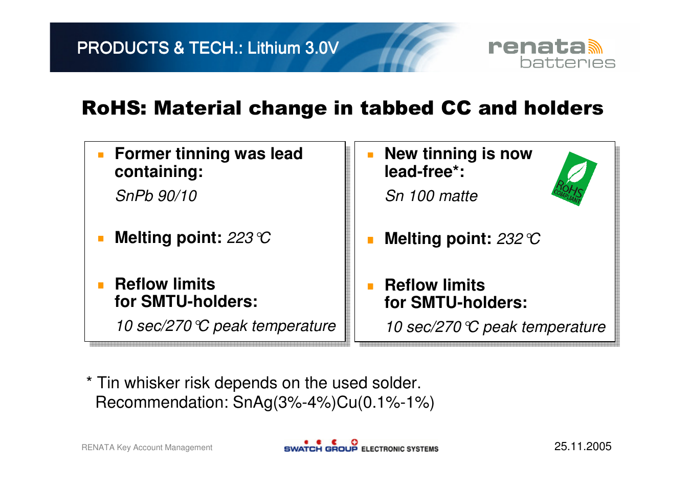Rohs: material change in tabbed cc and holders | Renata SA Battery Holders - ROHS Compliancy User Manual | Page 4 / 7