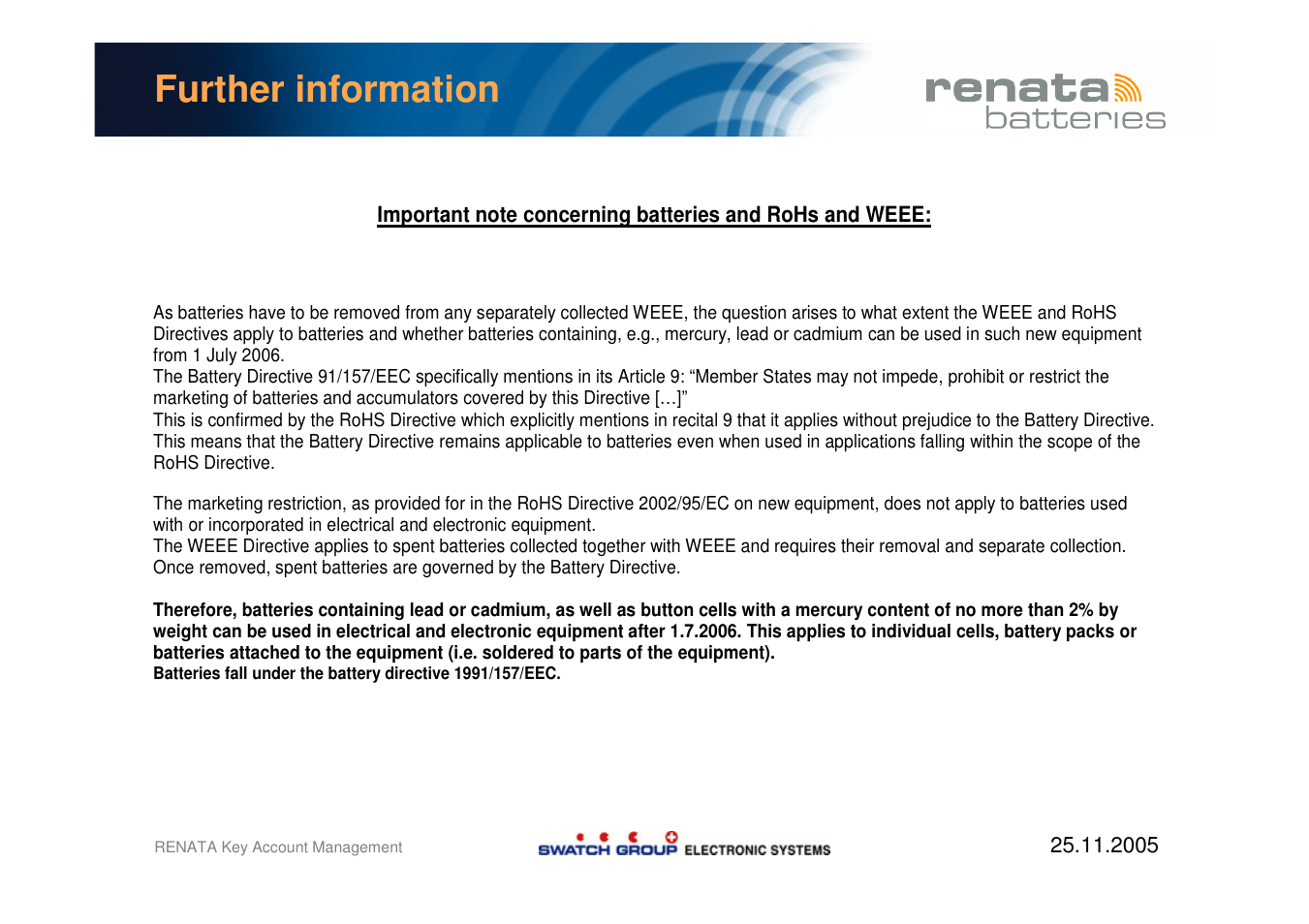 Further information | Renata SA Battery Holders - ROHS Compliancy User Manual | Page 7 / 7