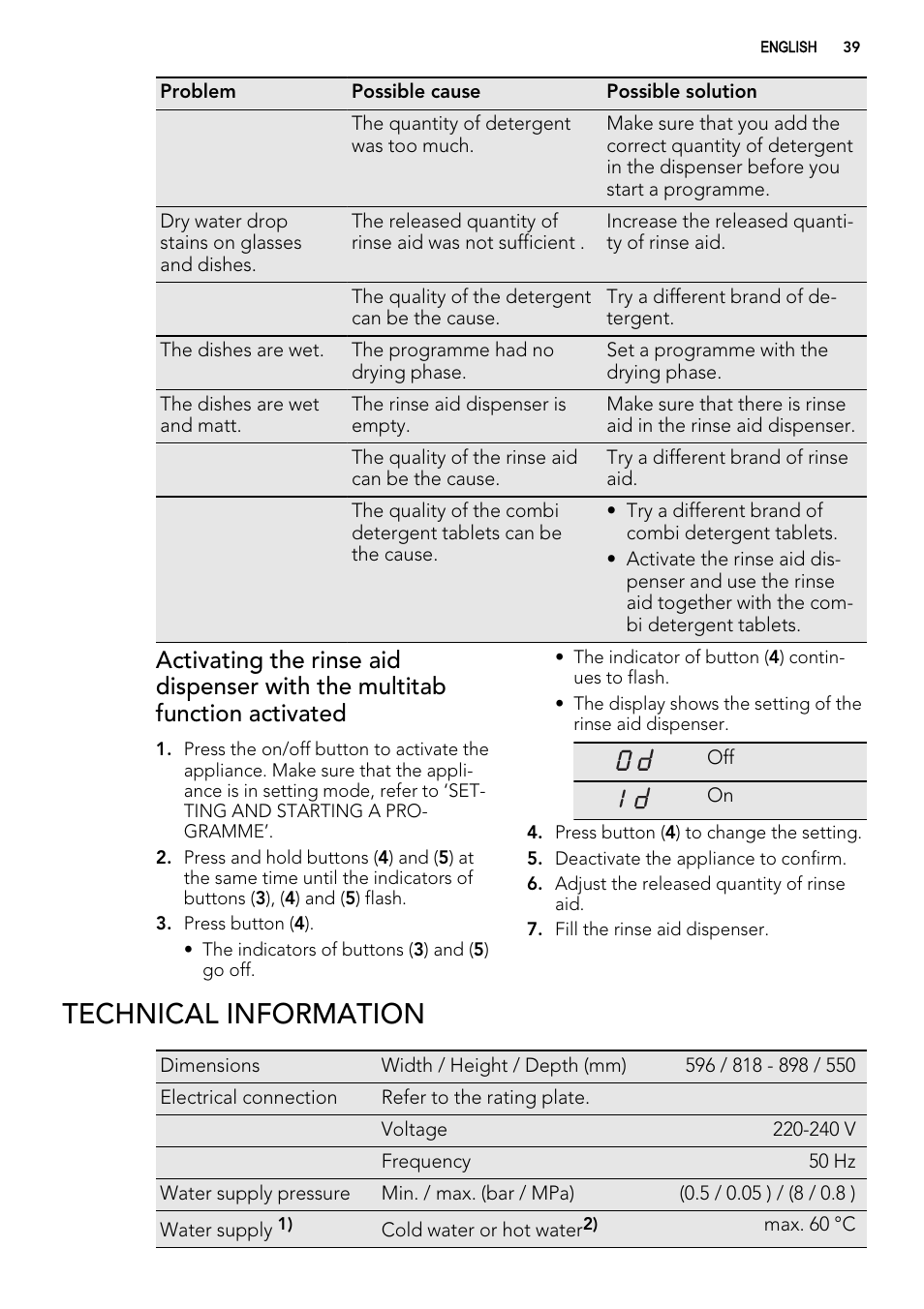 Technical information | AEG ELECTROLUX F 78029 VI 0 P User Manual | Page 39 / 84