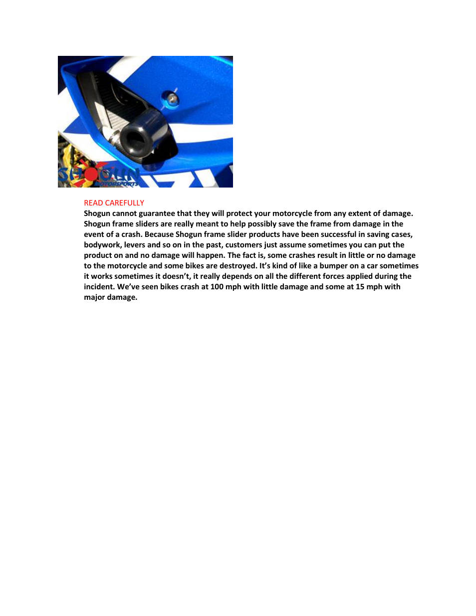 Shogun Motorsports Suzuki GSXR600_750 (04-05) No CUT Frame Slider User Manual | Page 2 / 2
