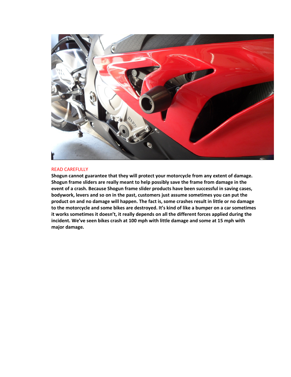 Shogun Motorsports BMW S1000RR (12-13) NO CUT Frame Slider User Manual | Page 4 / 4