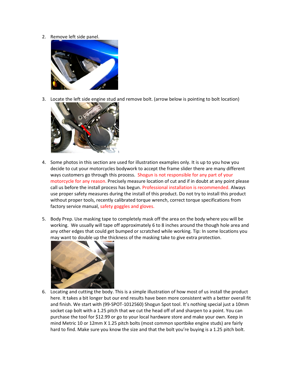 Shogun Motorsports Suzuki GSXR600_750 (2008) Frame Slider User Manual | Page 2 / 4
