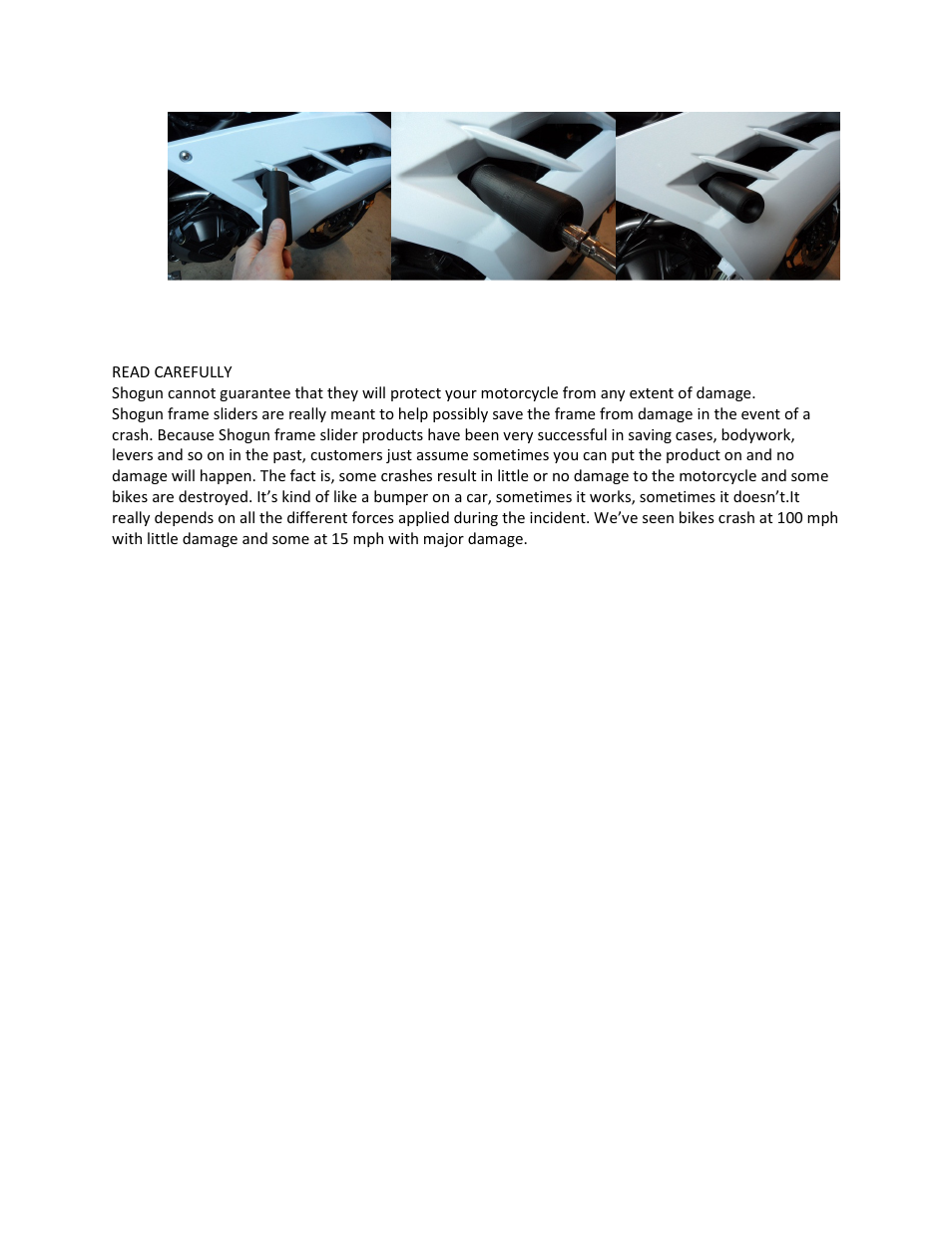 Shogun Motorsports Kawasaki Ninja 300 NON ABS (13-14) Frame Slider User Manual | Page 10 / 10
