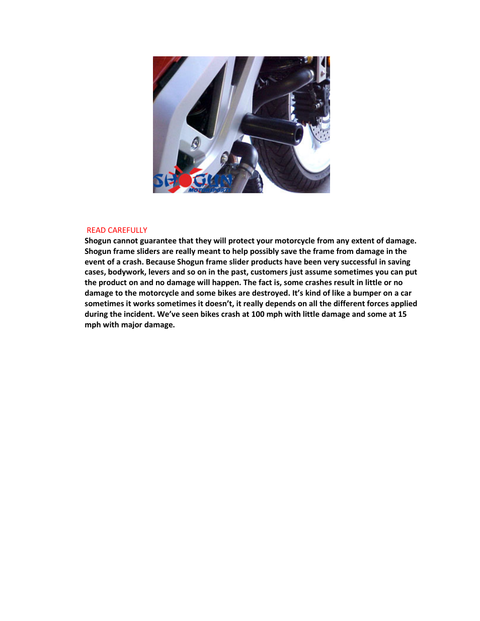 Shogun Motorsports Suzuki SV1000_S (03-07) Frame Slider User Manual | Page 2 / 2